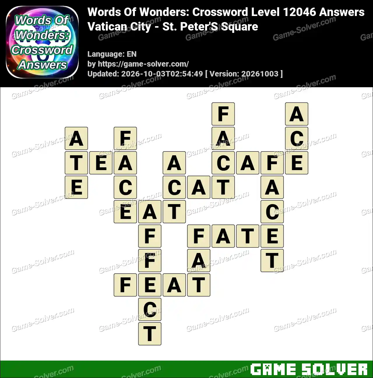 Words Of Wonders: Crossword Level 12046 Answers – Vatican City – St. Peter’S Square